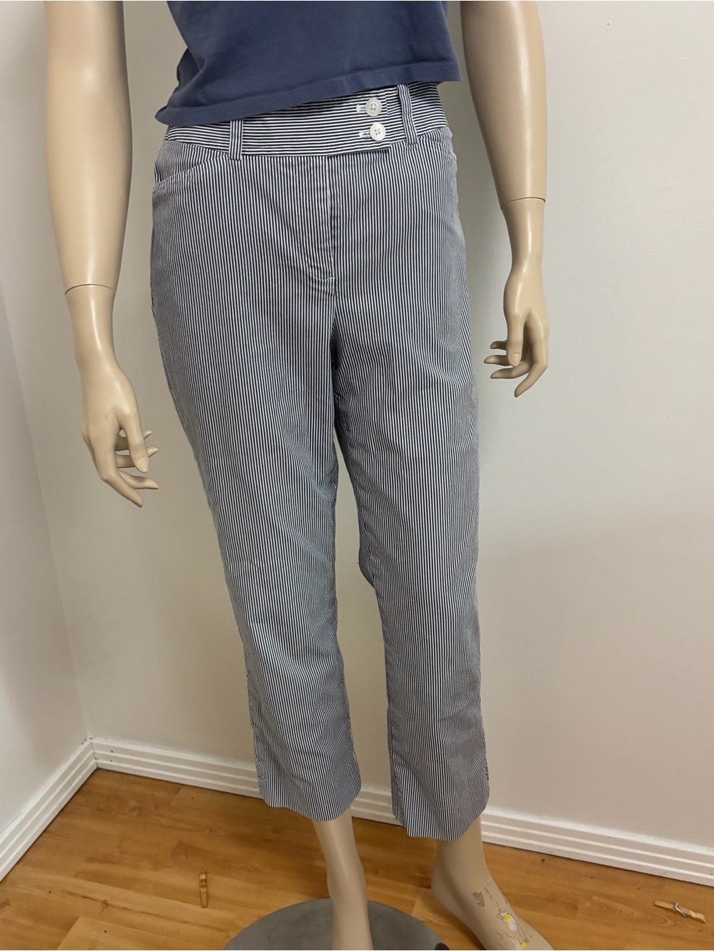 Jones New York Blue-and-White Pinstripe Cropped Ankle Pants
